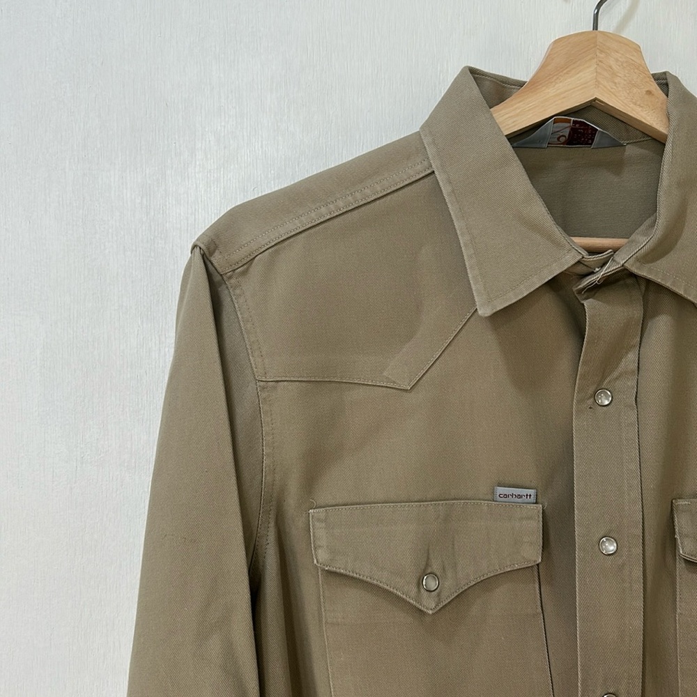 CARHARTT MENS BUTTON DOWN SHIRT WORKWEAR TAN Sz L or XL - Picture 7 of 12